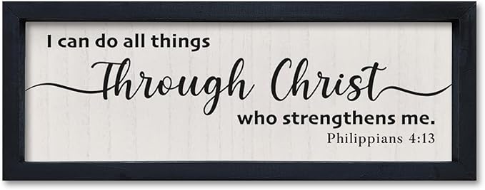 comurdyo I Can Do All Things Through Christ Sign Wall Art 16"×6" Philippians 4:13 Bible Verse Christian Wall Wooden Decor (Black)