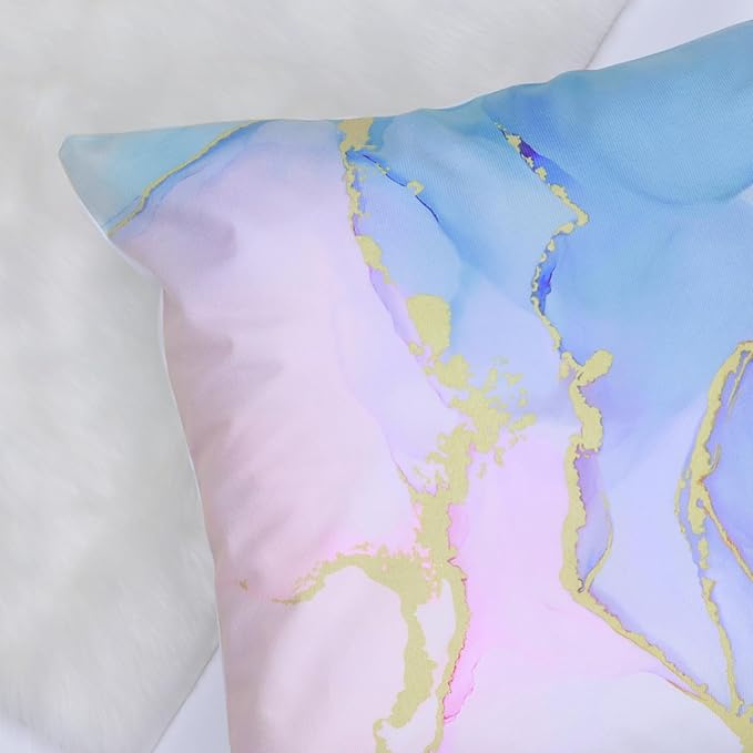 Bonhause Colorful Marble Throw Pillow Covers 18 x 18 Inch Pink Purple Blue Turquoise Watercolor Abstract Modern Decorative Pillows for Couch Sofa Bed Home Decor Set of 4