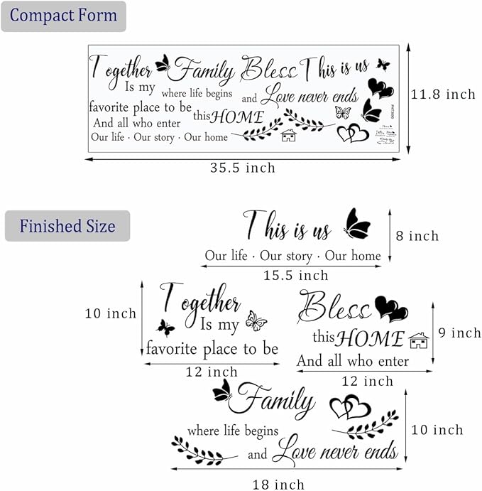 4 Pieces THIS IS US TOGETHER BLESS THIS HOME Wall Decor Signs - Vinyl Wall Stickers for Living Room, Bedroom, Home Office, Teen Dorm