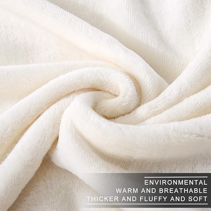Richave 350GSM Fleece Blankets Queen Size for The Bed Warm Sofa Blanket 90" x 90"(Ivory Queen)