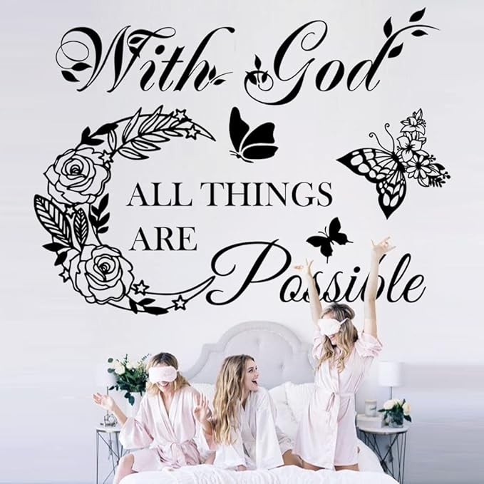 Inspirational God Things are Possible Vinyl Wall Sticker Peel and Stick Quote Bible Sticker Christian Wall Decor Quote Wall Art Stickers for Home Walls Living Room Bedroom Decoration
