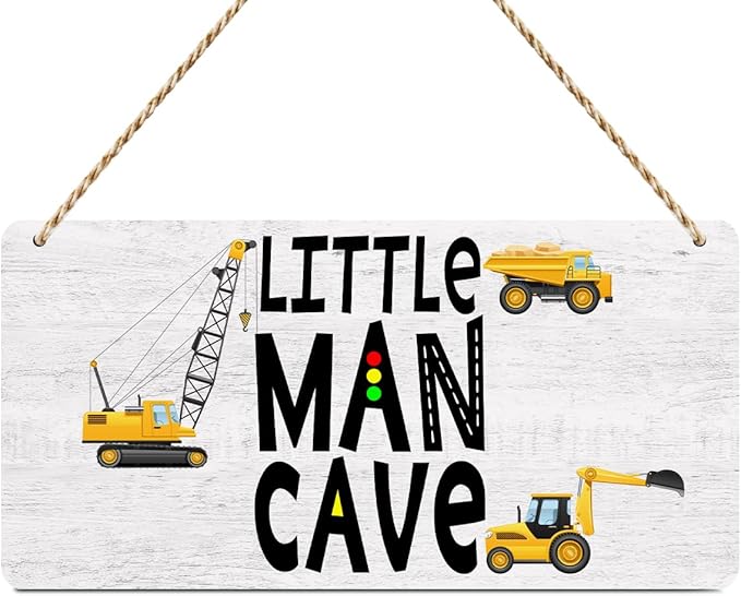 Construction Boy Room Decor-Little Man Cave Sign 6"x12" Construction Wall Decor Wooden Hanging Plaque Wood Sign Living Room Bathroom Farmhouse Playroom Bedroom Nursery