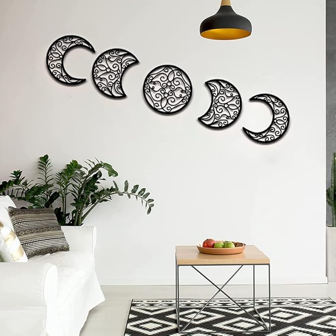 DYBOHF Room Decoration, 5 Pieces, Wall Decoration, Bedroom Decor, North Europe Wood Phase Moon Moon Indoor Bedroom Home Wall Decoration Bohemian (Black)