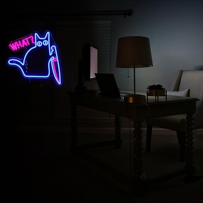 Cat What Neon Sign,Cat Room Decor Sign, Funny Black Cat Murderous Cat With Knife Night Light, For Bedroom Living Room Door Bathroom College Dorm Decor Birthday Christmas Gift