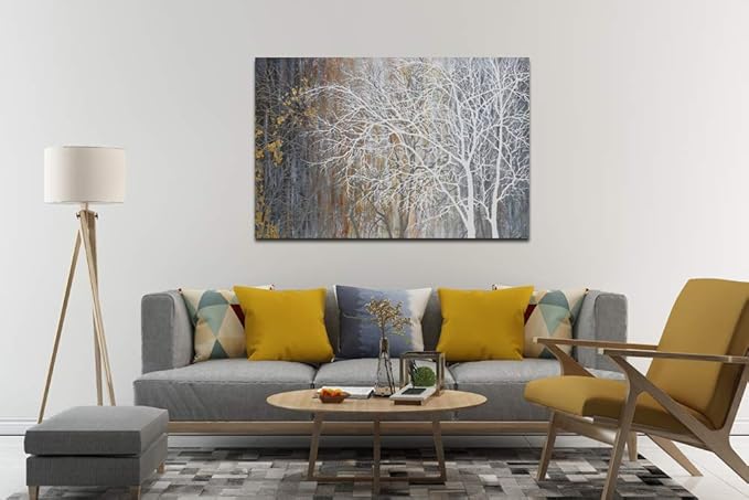 Yihui Arts Canvas Wall Art Hand Painted White Tree Pictures Brown Forest Painting Modern Abstract Landscape Nature Artwork for Bedroom Bathroom Home Office Living Room Decorations