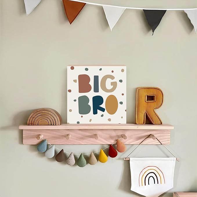 Lacama Boho Boy Nursery Wooden Box Sign, Big Brother Decorations Wood Block Signs, Twin Room Wood Sign for Toddler Boys Room Bedroom Playroom Desk Shelf Wall Decor 5x5 Inches