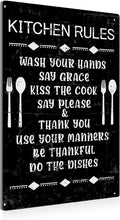 Funny Kitchen Rules Metal Tin Sign Wall Art Decor Vintage Sign for Home Caf?Bar Decor Gifts - Black