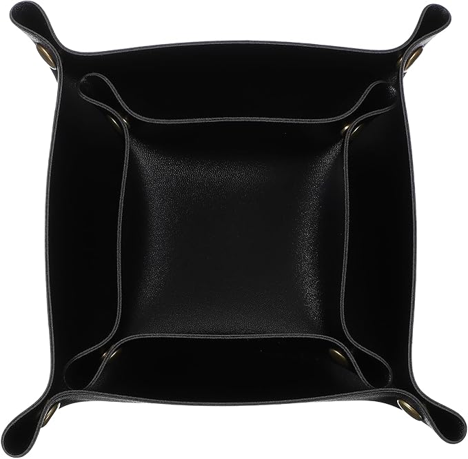 uxcell 2 Pcs Valet Tray for Women and Men, PU Leather Jewelry Tray Entryway Table Bedside Nightstand Catchall Storage Organizer for Jewelry Key Coin Watch Wallet(Square, Black)