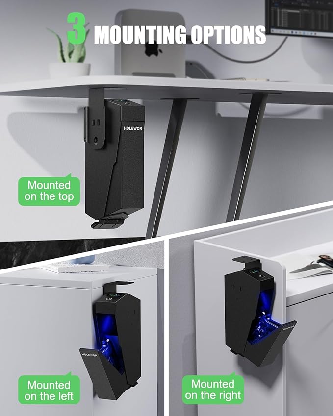 Gun Safe, Biometric Pistol Safe Fingerprint Quick Access Drop Down Handgun Safe Mount Bedside Gun Safe for Desk Nightstand