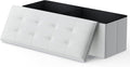 MoNiBloom 43 Inch Storage Ottoman Bench, 34 Gal. Folding Ottoman Footrest, End of Bed Bench, Rectangle Foot Stool, Supports 600 lbs, for Bedroom, Living Room, Entryway, Hallway, White
