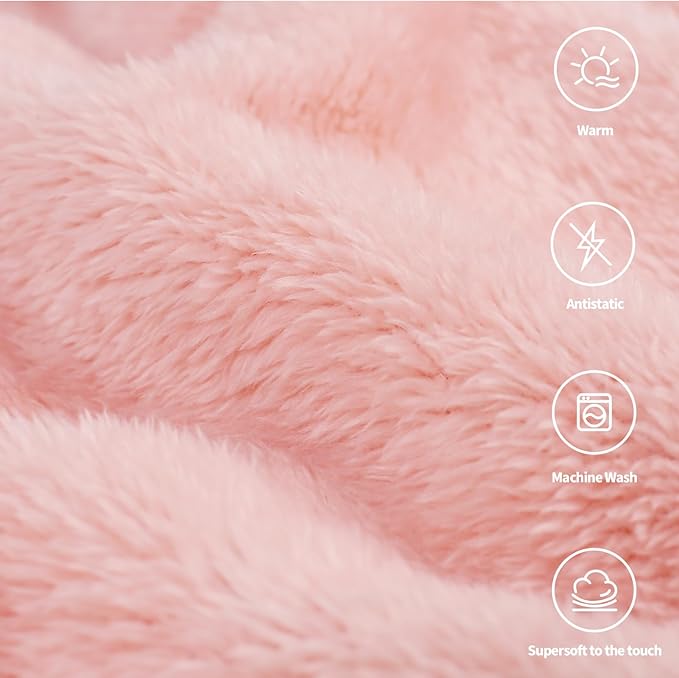 Plush Fleece Throw Blanket for Couch and Bed, Fluffy Fuzzy Cozy Queen-Size Soft Blankets All Season Use (60x80 Inches,Pink)