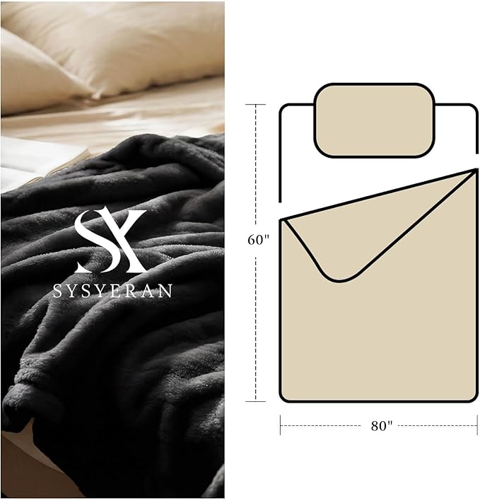 Plush Velvet Fleece Bed Blanket, Lightweight Queen Size Blanket, Soft Fuzzy Cozy Blanket for Couch (Black, Queen)