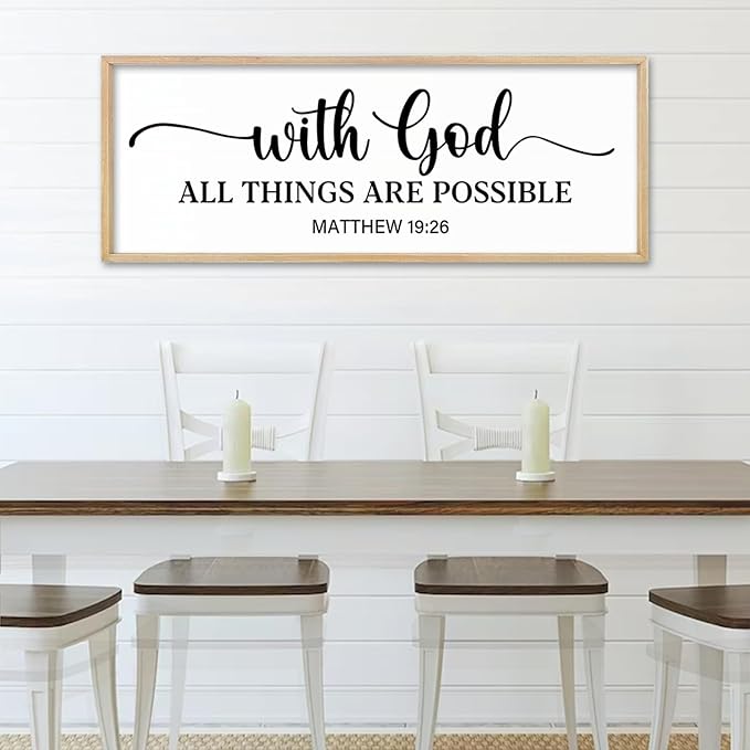 comurdyo With God All Things are Possible Wall Decor 40"X15" Matthew 19:26 Sign Bible Verse Large Wooden Framed Christian Scripture Prayer Wall Hanging Art (Wood)