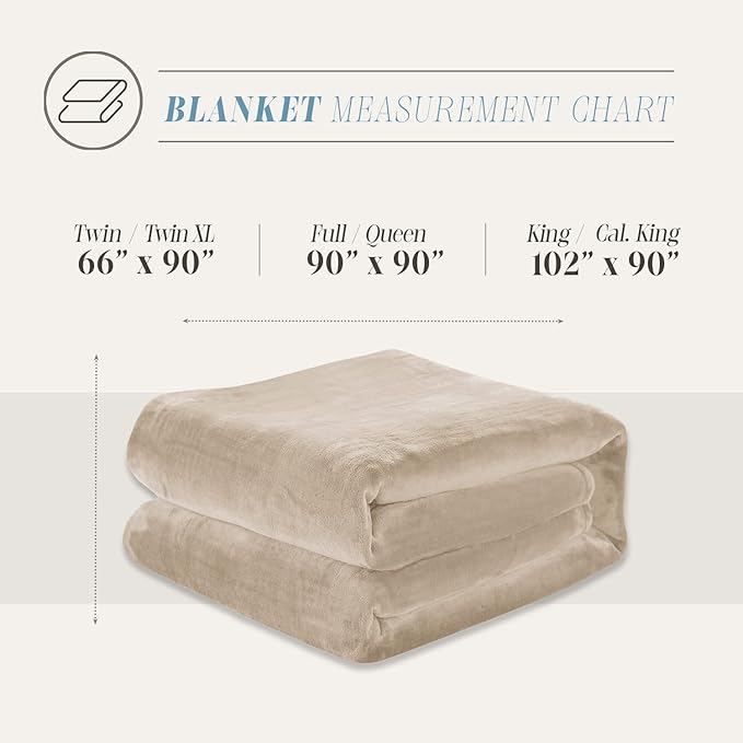Elegant Comfort Luxury Velvety Feel Blanket, All-Season Lightweight Blanket, Ultra Plush, Soft, Cozy-Fuzzy Flannel Fleece for Couch, Sofa, Bed, Travel, Solid Design, King/California King, Cream-Beige
