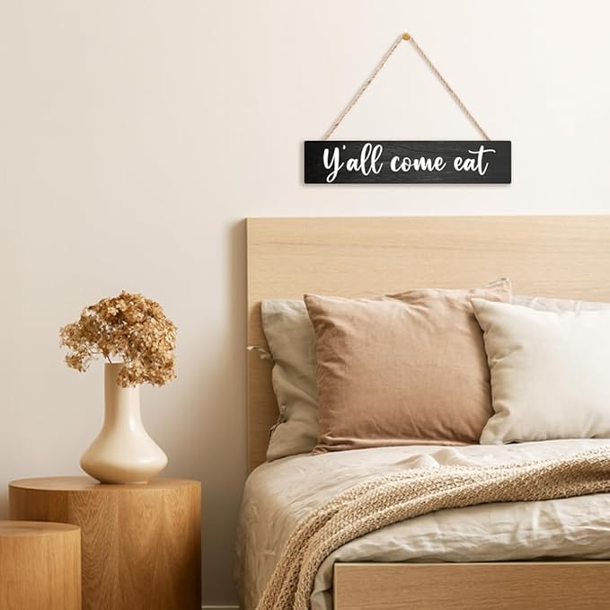 AGMDESIGN Y'all Come Eat Wood Sign, Rustic Kitchen Dining Room Wall Decor for Shelf Desk Door, Farmhouse Living Room Cafe Bar Restaurant Hanging Wooden Plaque, New Home Gifts for Friends Coworkers