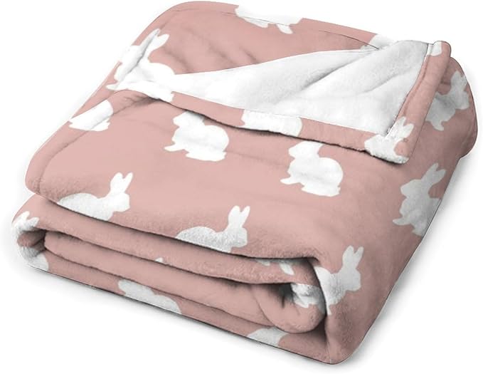 ITFRO Easter Gift Flannel Fleece Throw Blanket for Couch 50x60 Inches Cute Rabbit Mother's Day Soft Cozy Pink Animal Blanket All Seasons Home Decor for Bed Sofa (Rabbit Pink)