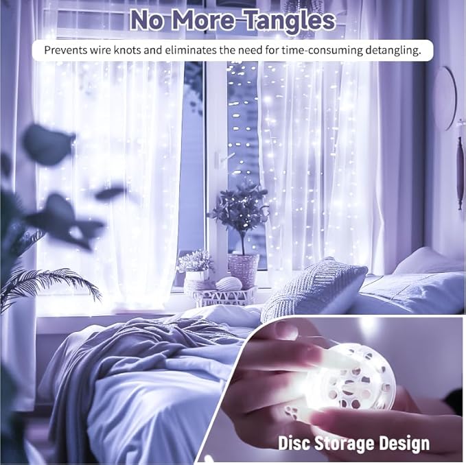 HXWEIYE 300LED Untangled Curtain Lights, 9.8x9.8Ft USB Fairy Twinkle String Lights with Remote and DIY Timer, 8 Modes Window Wall Hanging Light for Bedroom Dorm Backdrop Room Decor, White
