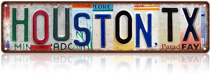 Vintage City Street Sign Houston,TX Wall Decor Metal Tin Signs for Bar Home Bedroom Garage