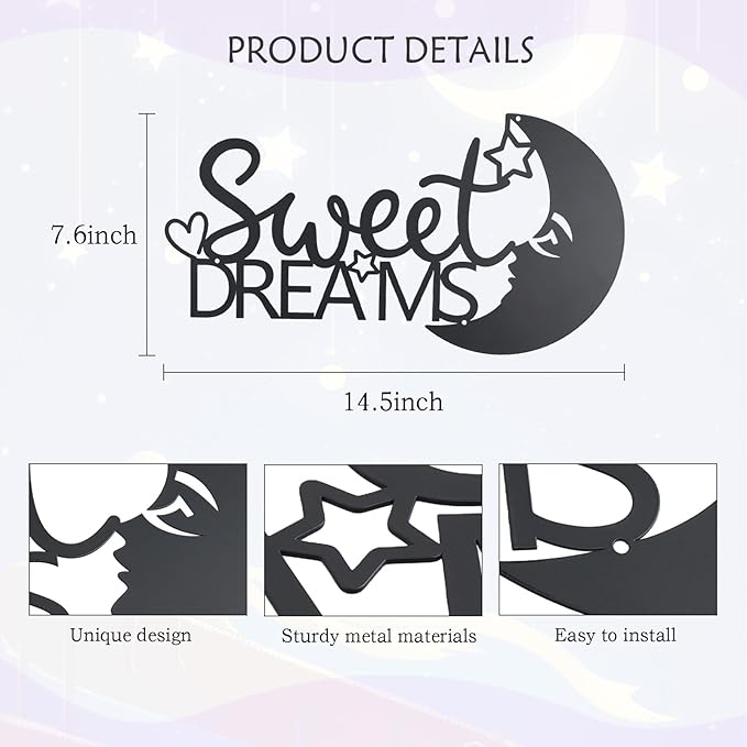 OYEFLY Metal Sweet Dreams Wall Decor,Modern Black Metal Wall Art (style 1)