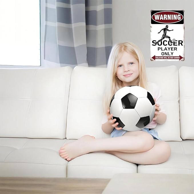 Boys & Girls Soccer Room Decor, Soccer Gifts, Men Bedroom Wall Soccer Sign, Metal Soccer Player Only Signs