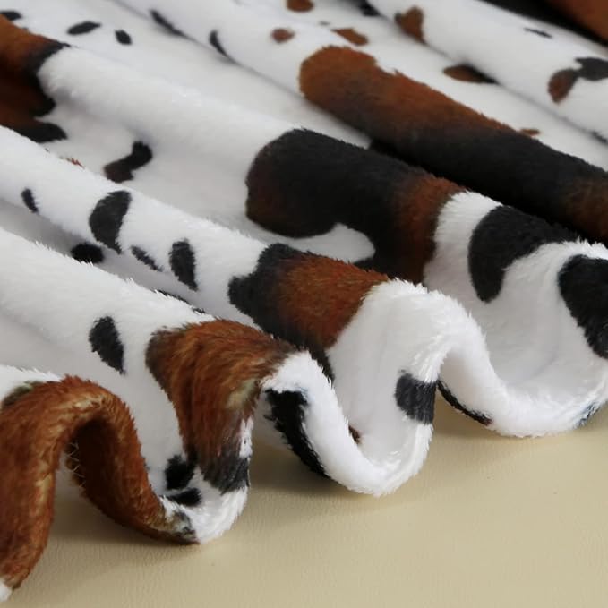 Macevia Flannel Fleece Twin Couch Blanket, Cow Print, Fuzzy Cozy Comfy Super Soft Plush Cowhide for Bed & Sofa, 260GSM, All Seasons (Cow-01, 60x80inches)