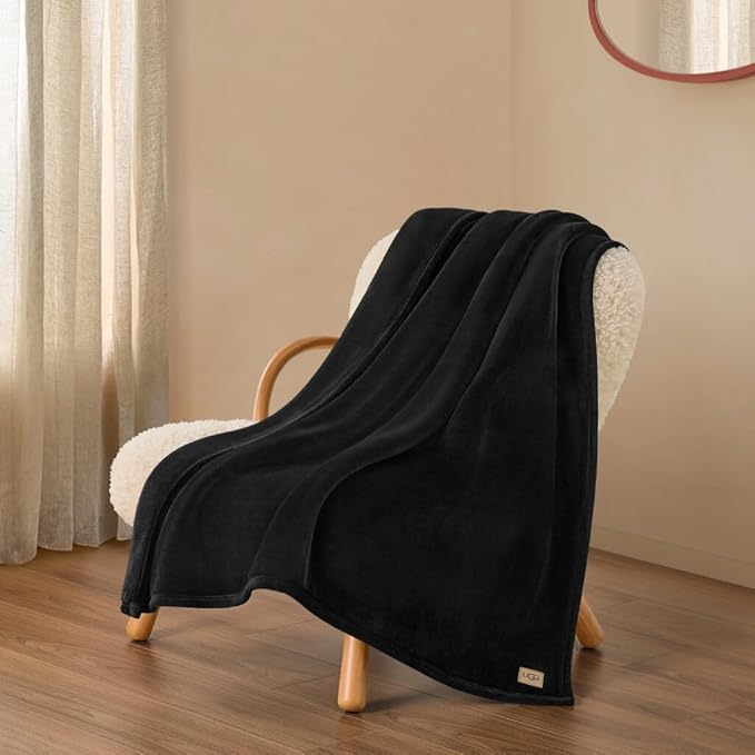 UGG Coco Plush Fleece Throw Blanket – Soft & Cozy Blanket for Couch, Bed & Sofa, Perfect for Home Decor, House Warming Gifts or Luxurious Birthday Gifts for Women, 50" x 70", Black Ink