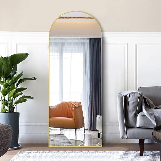 OGCAU Full Length Mirror, 65"x22" Arched Full Body Mirror, Hanging, Leaning or Standing, Wall Mounted for Bedroom Living Room, Gold
