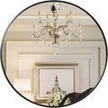Growsun 42'' Large Round Mirror Bathroom Mirror for Wall, Metal Frame Round Mirror for Fireplace Living Room Wall Decor, Black Frame