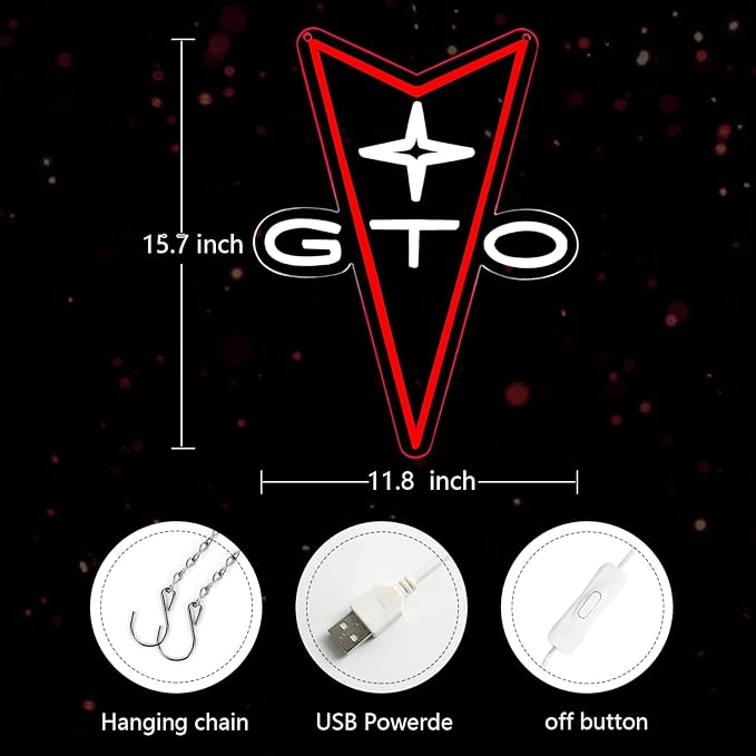 GTO Neon Car Signs for Store Wall Decor， Led Business Sign Suitable for Man Cave、Bedroom、Garage、Party, Birthday、Christmas Gifts for Boys 5V Power Adapter 16 * 12Inch(white+red)