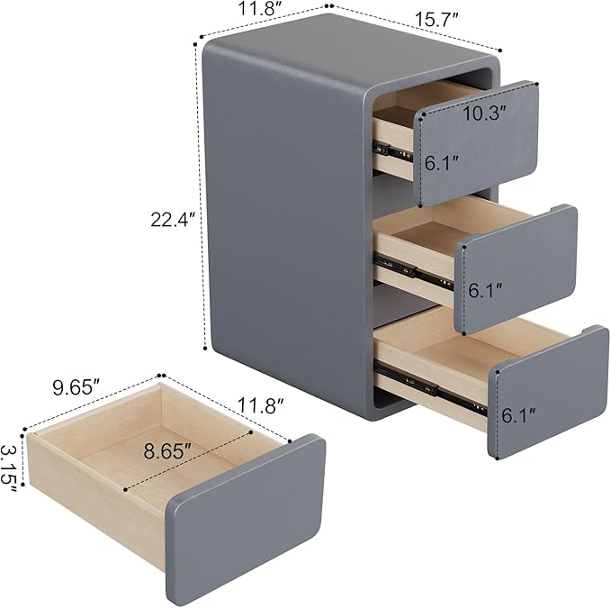 AQIMUELE Narrow Bedside Table,Narrow Night Stand with Drawers,Small Night Stand with Leather Surface for Bedroom