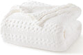 PHF 100% Cotton Waffle Weave Blanket Queen Size for Bed, Soft Lightweight & Breathable for Spring and Summer, All-Season Comfort, Luxury Aesthetic Blanket for Home Decor, 90"x90", White