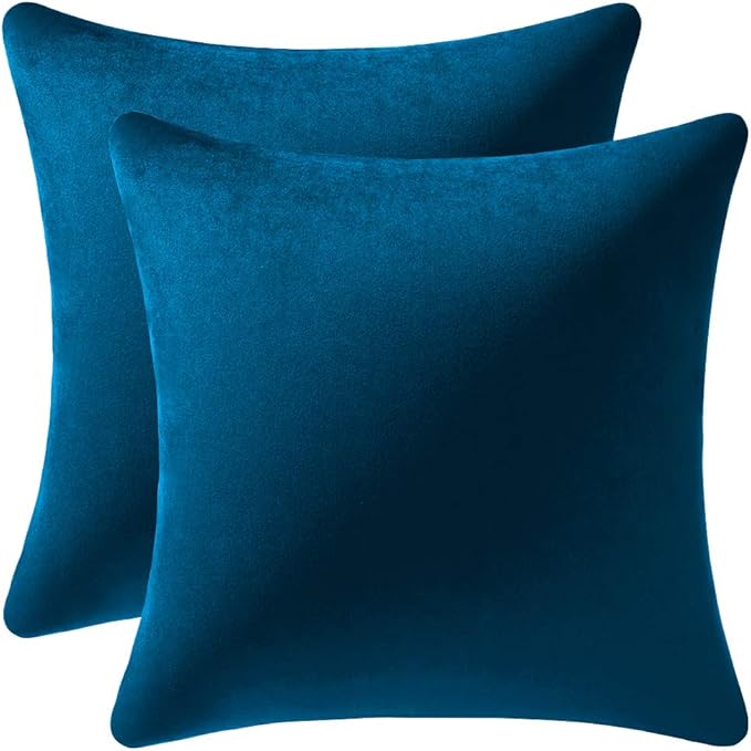 DEZENE Euro Sham Covers 26x26 Midnight Blue: Pack of 2 Cozy Soft Velvet Square Modern Luxury Decorative Throw Pillow Cases for Sofa Couch Living Room Bed Home Decor