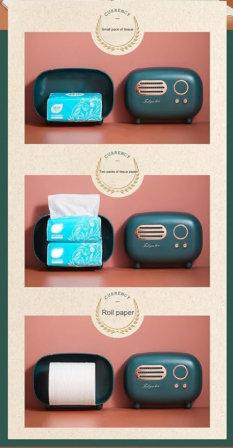 SGVAHY Retro Radio Shape Tissue Cover Box Unique Multifunction Tissue Box for Kitchen Bedroom Office Parlor Bathroom Decoration Creative Gift Tissues Cover (Retro Radio Green)