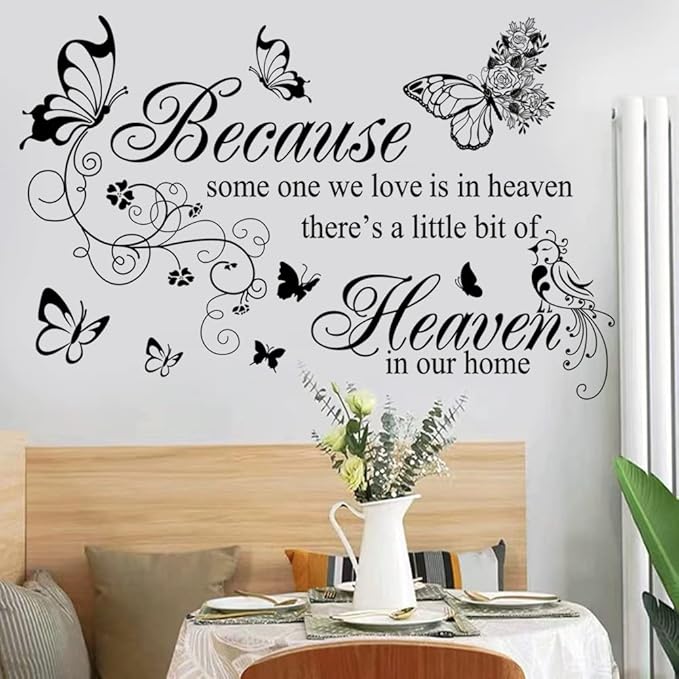 Wall Decals Inspirational Wall Saying Because Someone We Love is in Heaven Vinyl Wall Decor Peel and Stick Lettering Words Memory Wall Art Sign Wall Sticker for Living Room Bedroom Home Decor.