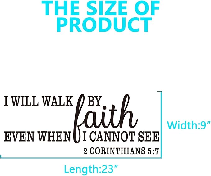 Bible Verse Wall Stickers for Bedroom: Christian Quotes Inspirational Living Room Vinyl Art Wall Decals - I Will Walk by Faith 23" X 9"