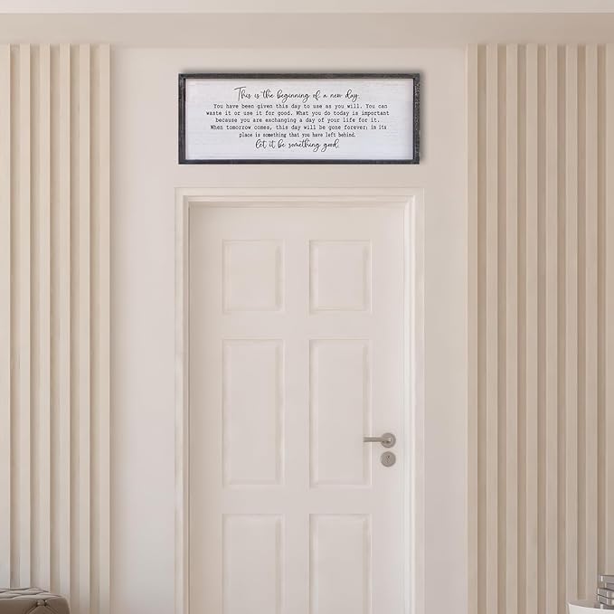 Surfapans This Is The Beginning Of A New Day Office Wall Decor 40"x15" Large Farmhouse Inspirational Wood Framed Art Sign Motivational Inspiring Positive Quote Decoration (Black)