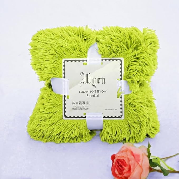 Plush Super Soft Blanket Bedding Sofa Cover Furry Fuzzy Fur Warm Throw Qulit Cozy Couch Blanket for Winter (51"x63",Yellow Green)