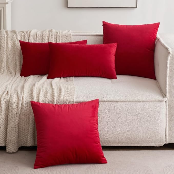 MIULEE Pack of 2 Velvet Pillow Covers Decorative Square Pillowcase Soft Solid Cushion Case Home Decor for Sofa Couch Bedroom Car 20x20 Inch Red
