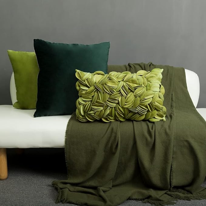 KINGROSE 3D Flower Throw Pillow Cover Floral Decorative Pillowcase Soft Cushion Cover for Bed Couch Sofa Living Room 12 x 20 Inches Velvet Green