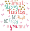 Chinco 20 Sheets Inspirational Quotes Wall Decals Stickers for Girls,12 Sheets Pink Pastel 3D Butterfly,Smart Strong Fearless,Be Bright Happy,Be You Tiful Sayings Art Stickers for Bedroom Living Room