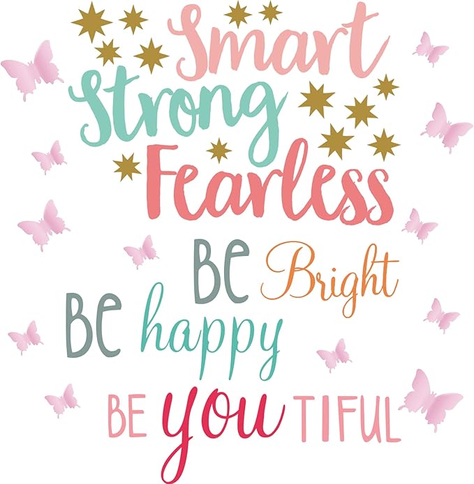 Chinco 20 Sheets Inspirational Quotes Wall Decals Stickers for Girls,12 Sheets Pink Pastel 3D Butterfly,Smart Strong Fearless,Be Bright Happy,Be You Tiful Sayings Art Stickers for Bedroom Living Room