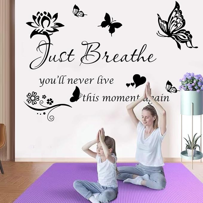 Inspiring Positive Quotes Wall Sticker - Just Breathe Decals, Inspirational Art for Women Girls Bedroom Living Room - Encouragement Gifts Home Decoration