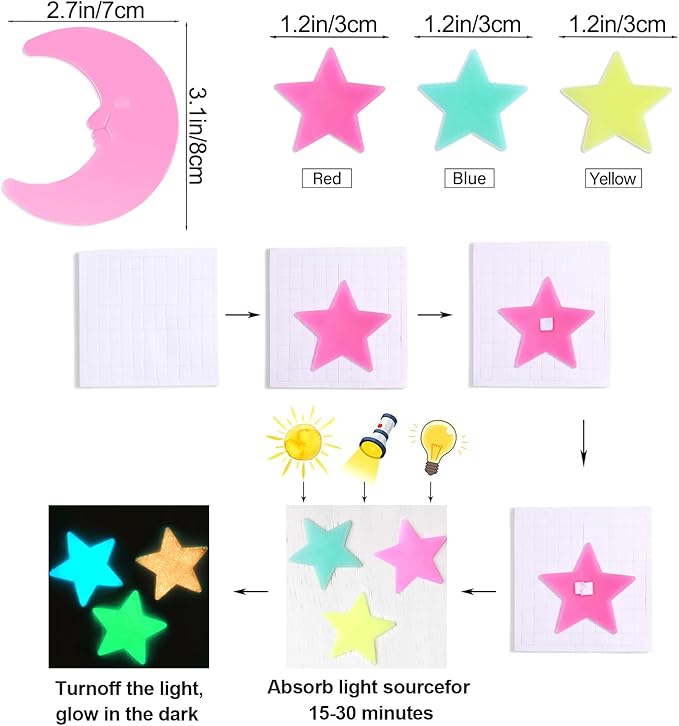 AM AMAONM Glow in The Dark Luminous Stars Fluorescent Noctilucent Plastic Moon Wall Stickers Murals Glowing Star Decals for Home Art Decor Ceiling Wall Decorate Kids Babys Bedroom Room 200pcs