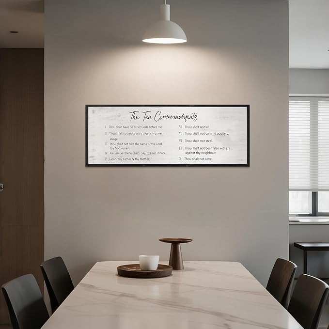 The Ten Commandments Rustic Bible Verse Framed Wall Sign For Family Living Room Kitchen Farmhouse Dining Room Vintage Boho Wall Art Decoration For God Jesus Christ Prayer, 40 x 15 Inch, Black