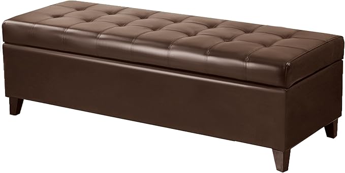 Homebeez 51" Faux Leather Storage Ottoman Bench Tufted Rectangular Footstool with Wood Legs (Brown)