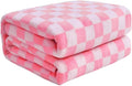 FY FIBER HOUSE Checkered Flannel Fleece Throw Blanket King Size Soft Cozy Checkerboard Grid Print Chessboard Pattern Blankets for Bed Couch Sofa, 90"x108", Light Pink
