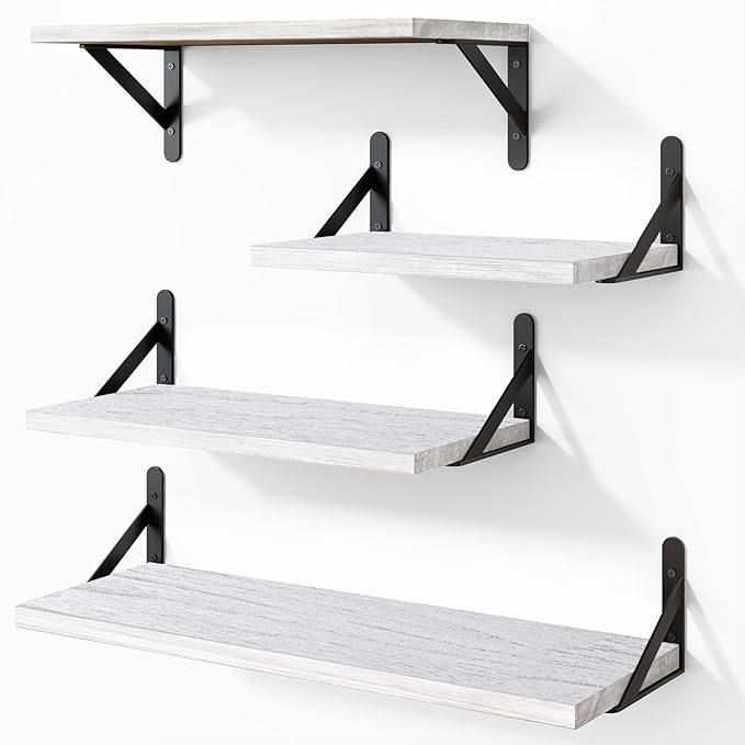 YGEOMER Floating Shelves for Wall, Different Sizes Rustic White Wall Shelves for Living Room, Bathroom, Bedroom, Kitchen, Home Decor (Set of 4)