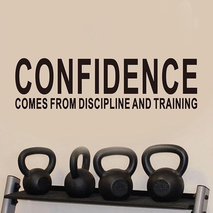 AnFigure Office Quotes Wall Stickers: Inspirational Gym Vinyl Art Wall Decals for Garage Classroom School Workspaces - Confidence Comes from Discipline and Training 25"X7"