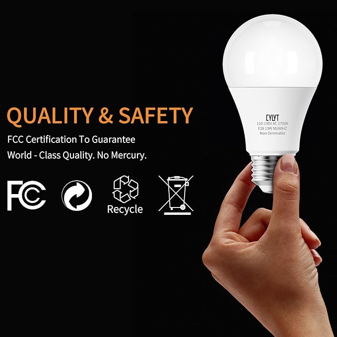 100W Equivalent Bright LED Light Bulbs, Warm White 2700K A19 Lightbulbs, Focos LED para Casa, for Kitchen Bedroom Indoor Outdoor, 1500 Lumens, E26 Standard Base, Non-Dimmable, 4-Pack