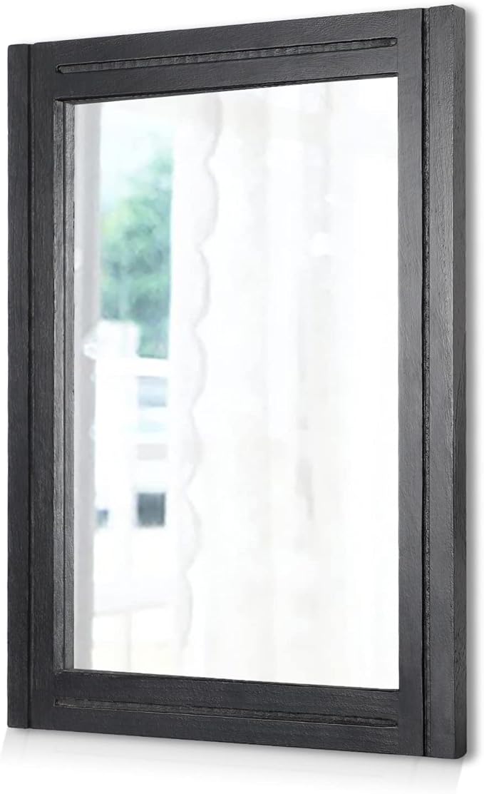 AAZZKANG Wood Framed Mirror Rectangular Mirrors for Wall Black Large 20"x16" Decorative for Bedroom Living Room Bathroom Home Entyway Hanging